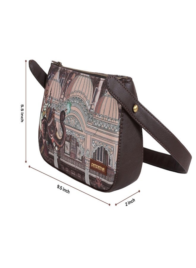 Fatfatiya Elephant Print Shoulder Bag for Women - Rajasthani Architecture Art Ethnic Baguette Purse with Adjustable Strap - Image 4