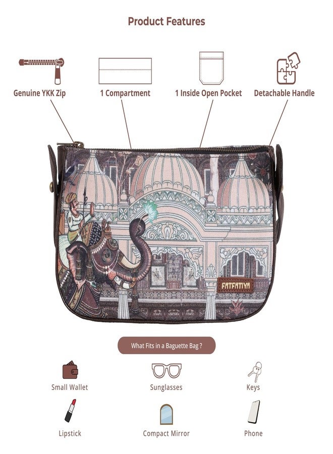 Fatfatiya Elephant Print Shoulder Bag for Women - Rajasthani Architecture Art Ethnic Baguette Purse with Adjustable Strap - Image 5