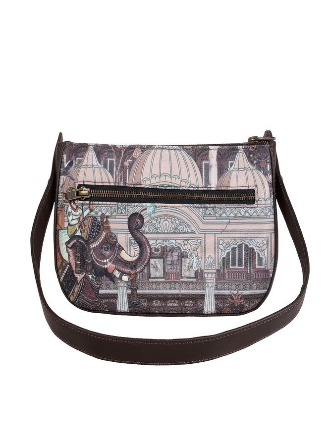 Fatfatiya Elephant Print Shoulder Bag for Women - Rajasthani Architecture Art Ethnic Baguette Purse with Adjustable Strap - Image 2