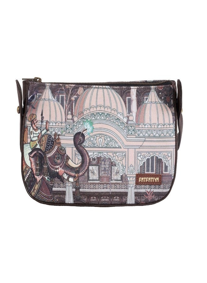 Fatfatiya Elephant Print Shoulder Bag for Women - Rajasthani Architecture Art Ethnic Baguette Purse with Adjustable Strap - Image 1
