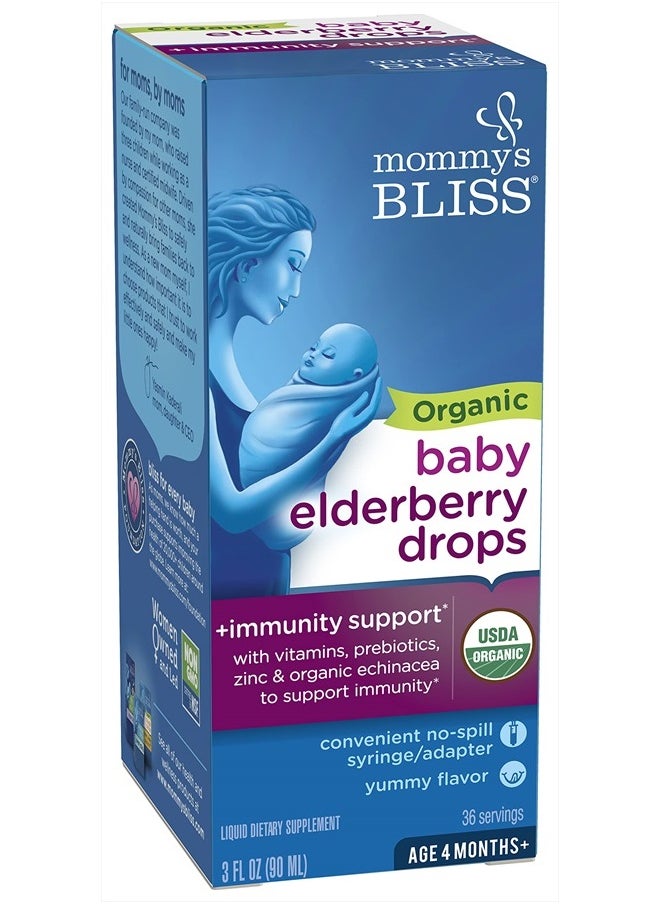 Mommy's Bliss Organic Baby Elderberry Drops, Immune Support with Vitamins, Prebiotics, Zinc & Organic Echinacea, Age 4 Months +, 3 Fl Oz (36 Servings)  - Image 2