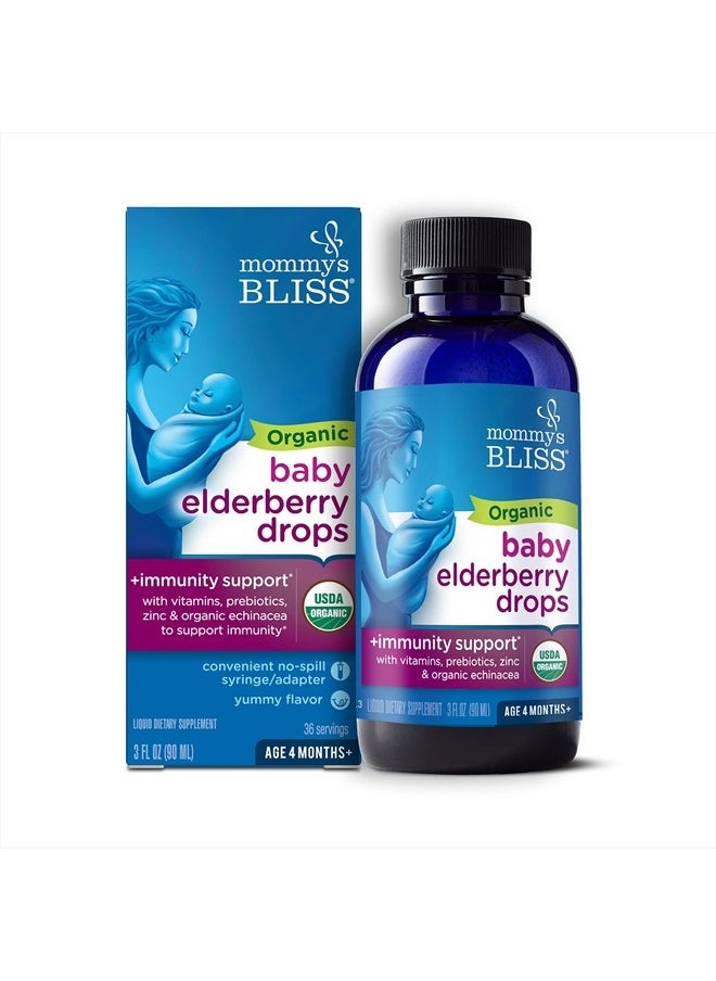 Mommy's Bliss Organic Baby Elderberry Drops, Immune Support with Vitamins, Prebiotics, Zinc & Organic Echinacea, Age 4 Months +, 3 Fl Oz (36 Servings)  - Image 1
