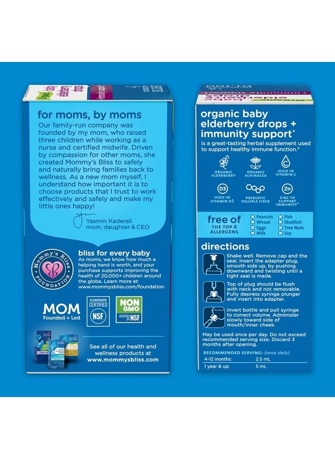Mommy's Bliss - Organic Baby Elderberry Drops, Immune Support with Vitamins, Prebiotics, Zinc & Organic Echinacea, Age 4 Months +, 3 Fl Oz (36 Servings) - Image 1