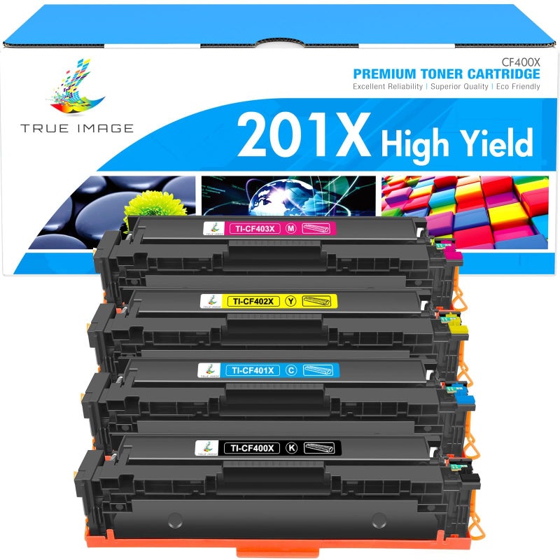 TRUE IMAGE خراطيش حبر متوافقة مع TRUE IMAGE لطابعة HP 201A 201X CF400X CF400A Color Pro MFP M277dw M252dw M277c6 CF401X CF402X CF403X M252 M277 (أسود، أزرق، أصفر، أرجواني، 4 عبوات) - Image 1