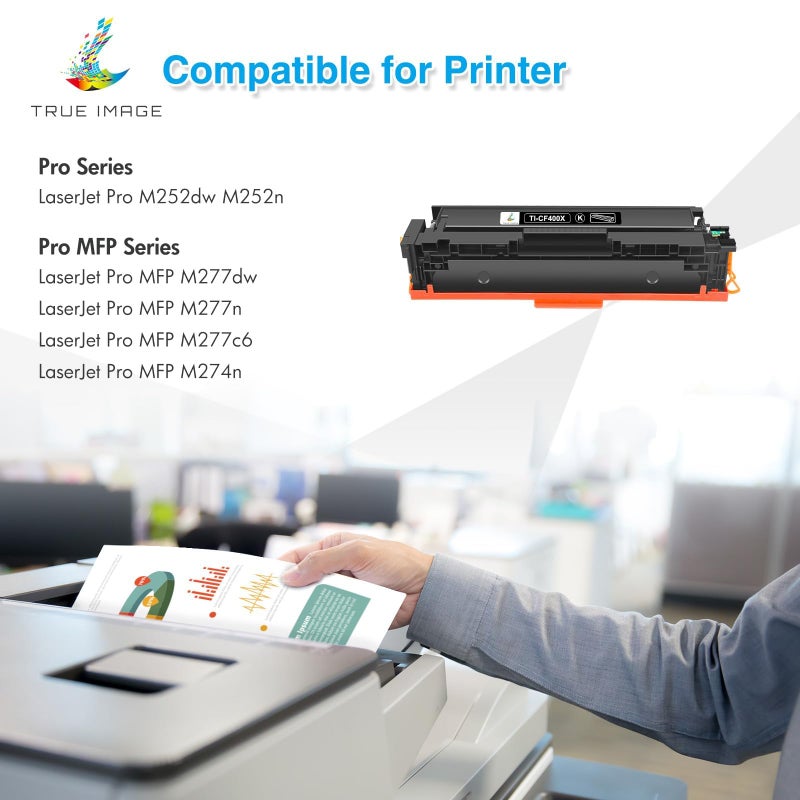 TRUE IMAGE خراطيش حبر متوافقة مع TRUE IMAGE لطابعة HP 201A 201X CF400X CF400A Color Pro MFP M277dw M252dw M277c6 CF401X CF402X CF403X M252 M277 (أسود، أزرق، أصفر، أرجواني، 4 عبوات) - Image 2