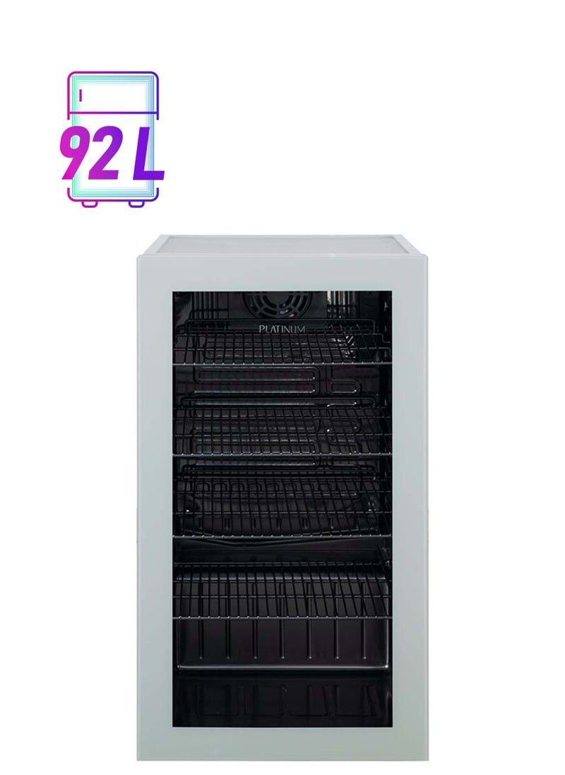Platinum براد مشروبات 92 لتر ثلاجة صغيرة باب زجاجي 4 أرفف لون رمادي  - Image 1