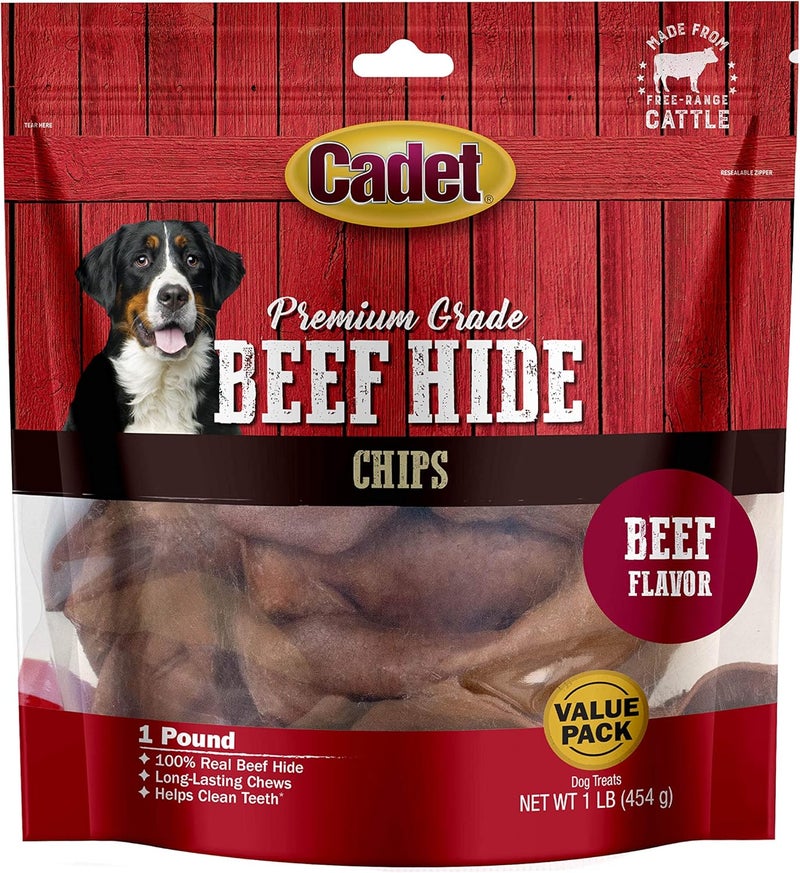Cadet Premium Grade Beef Hide Chips for Dogs Beef Flavor 1 Pound - Image 1