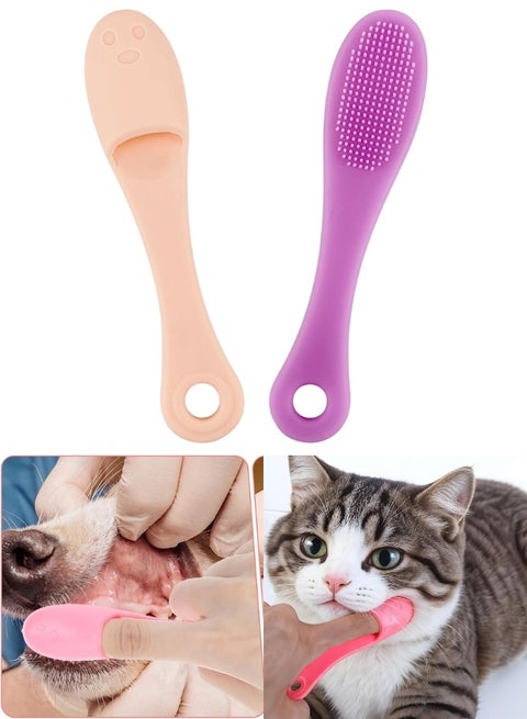 مجموعة فرشاة أسنان سيليكون للحيوانات الأليفة 2قطعه، فرشاة إصبع لتنظيف أسنان ولثة القطط والكلاب، آمنة ومرنة وسهلة الاستخدام