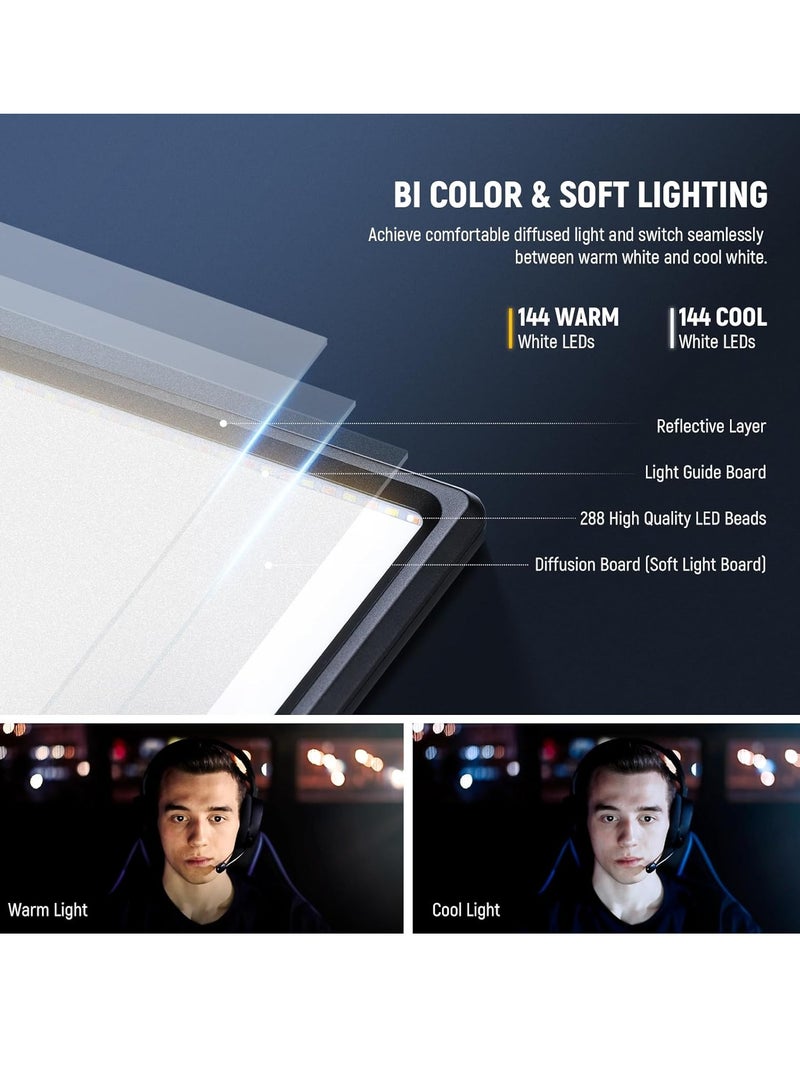 Xria SL-288ARC Bi-color Ultra-thin Soft Panel LED Light 3200k-5600k Color Temperature With LCD Display and Remote Controller (1-Light with Stand) - Image 2