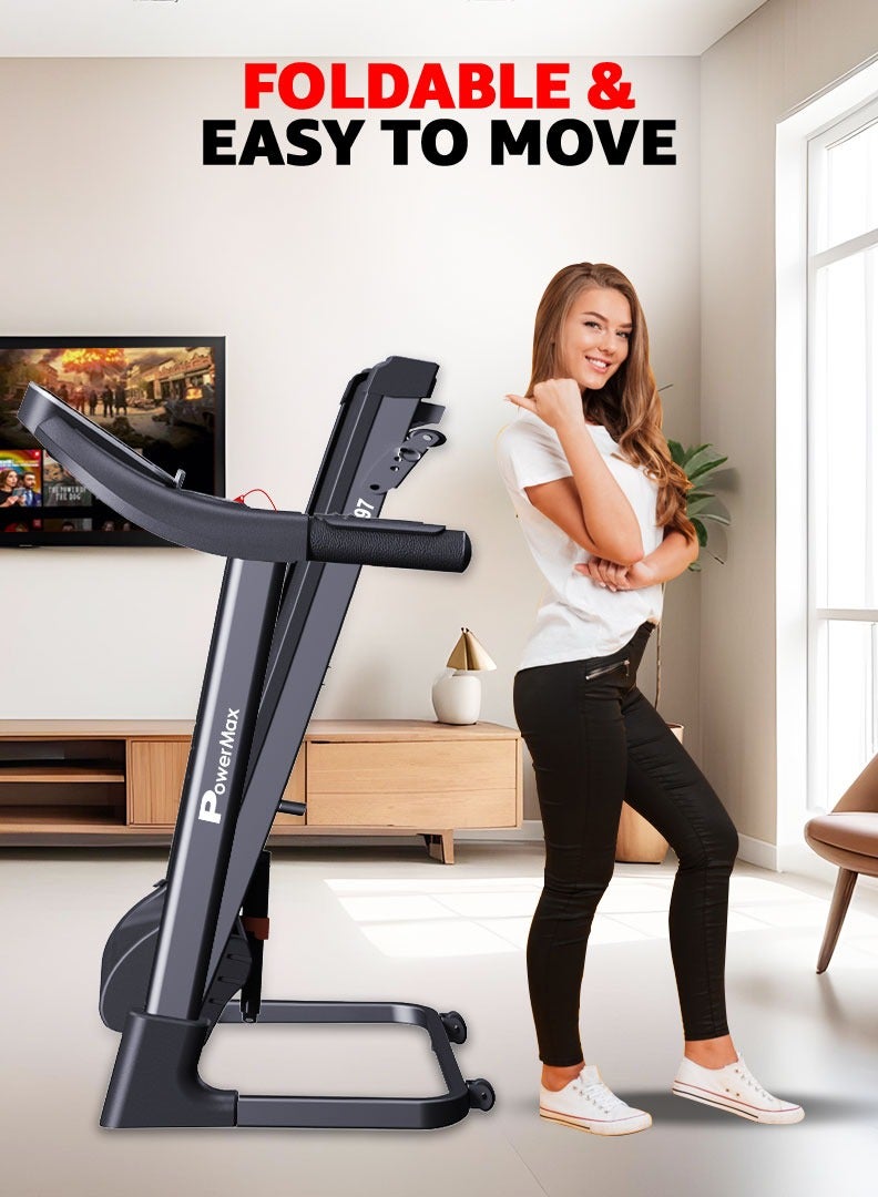 PowerMax Fitness Fitness Tdm-97 (4Hp Peak) Treadmill For Home, Cardio Training, With 12 Pre-Set Workout Programs & 3 Target Based Modes, Max User Weight 110Kg, Max Speed 12 Km/Hr - Image 5