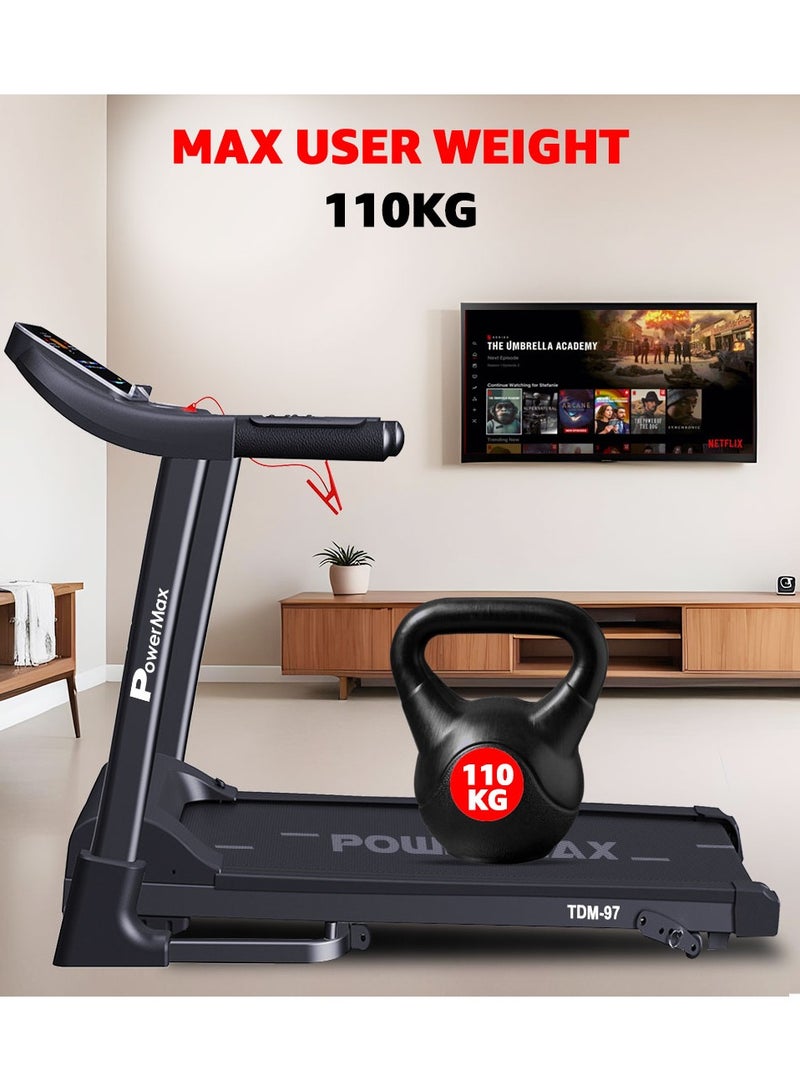 PowerMax Fitness Fitness Tdm-97 (4Hp Peak) Treadmill For Home, Cardio Training, With 12 Pre-Set Workout Programs & 3 Target Based Modes, Max User Weight 110Kg, Max Speed 12 Km/Hr - Image 4