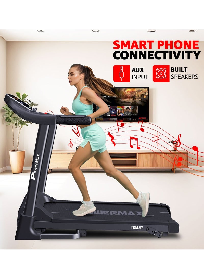 PowerMax Fitness Fitness Tdm-97 (4Hp Peak) Treadmill For Home, Cardio Training, With 12 Pre-Set Workout Programs & 3 Target Based Modes, Max User Weight 110Kg, Max Speed 12 Km/Hr - Image 3