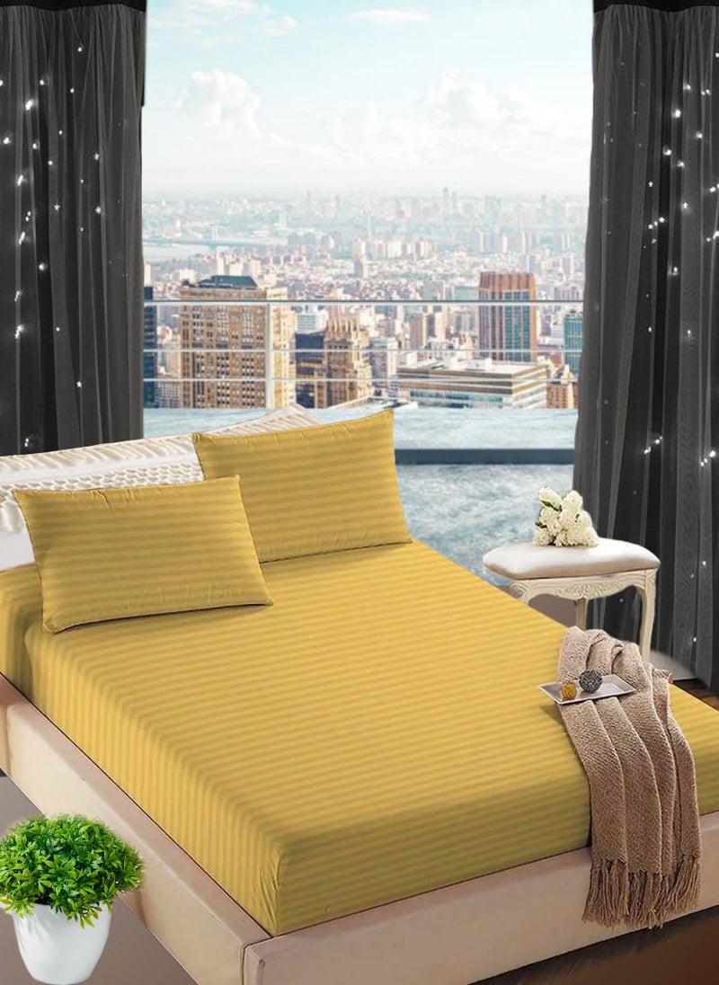 Blueberry Golden Striped Bed Sheet Sets Cotton 3 Piece Set Deep Pocket 150x200+35cm - Image 1