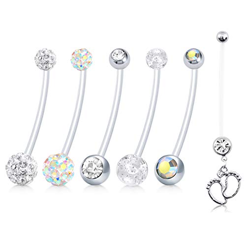 JFORYOU 6 Style Pregnancy Maternity Flexible Bioplast Long Belly Button Rings Navel Retainer Body Piercing 14G 1&1/2 Inch Length - Image 1