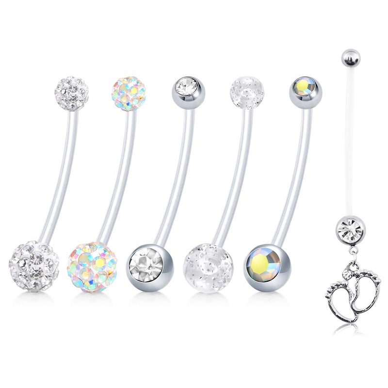 JFORYOU 6 Style Pregnancy Maternity Flexible Bioplast Long Belly Button Rings Navel Retainer Body Piercing 14G 1&1/2 Inch Length - Image 4