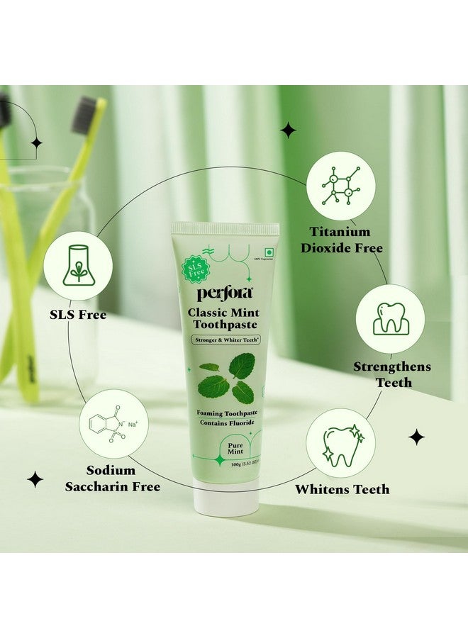 Perfora Classic Mint Toothpaste - (100g x 4) | Enamel Safe Teeth Whitening Toothpaste for Men & Women | For Strong & White Teeth | SLS, Titanium Dioxide & Sodium Saccharin Free | Pack Of 4 - Image 2