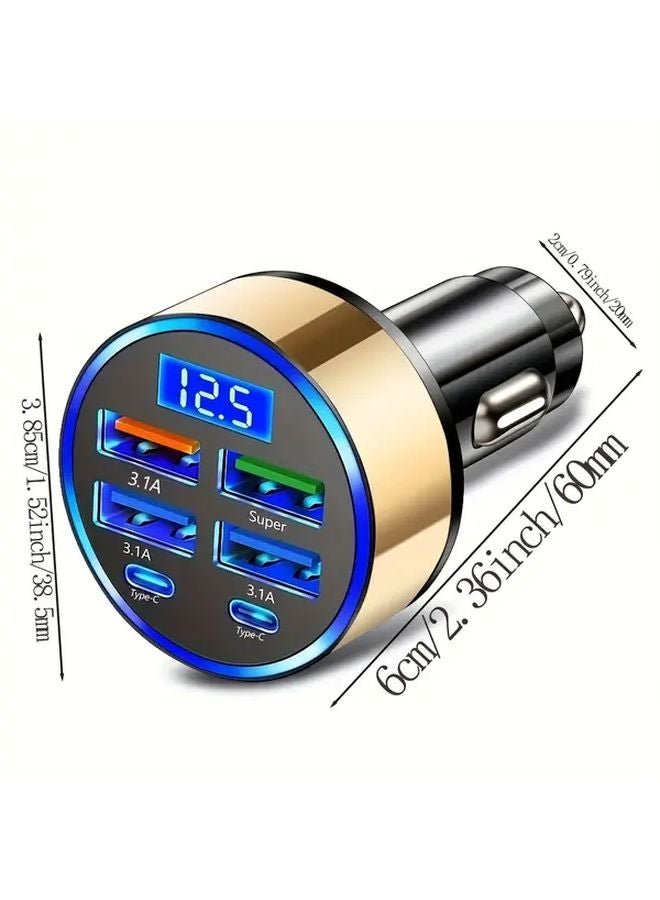 شاحن سيارة عالمي ذهبي بـ 6 منافذ، 4 منافذ USB و 2 منفذ PD لشحن فائق السرعة للهواتف والأجهزة اللوحية - Image 3