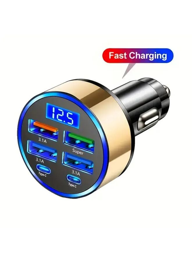شاحن سيارة عالمي ذهبي بـ 6 منافذ، 4 منافذ USB و 2 منفذ PD لشحن فائق السرعة للهواتف والأجهزة اللوحية - Image 5