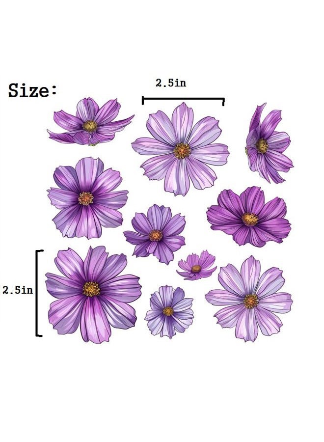MAKTEM Purple Flowers Set for Car Decal Waterproof Vinyl Peel and Stick, Window Bumper Body Hood Bonnet Flower Decorative Car Sticker (COSMOS) - Image 4