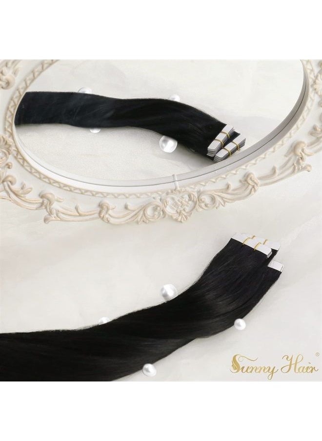 Sunny Hair 28inch Black Tape in Hair Extensions Sunny Fashion Hair Tape ins Extensions Natural Hair #1 Jet Black Real Human Hair Extensions Tape ins for Black Women 50g 20pcs  - Image 5