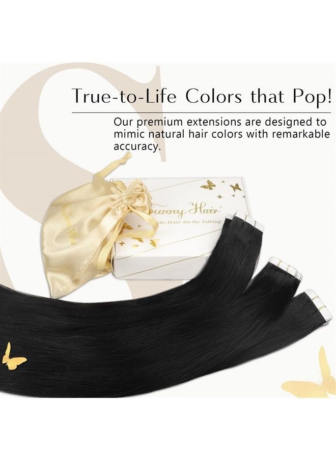 Sunny Hair 28inch Black Tape in Hair Extensions Sunny Fashion Hair Tape ins Extensions Natural Hair #1 Jet Black Real Human Hair Extensions Tape ins for Black Women 50g 20pcs  - Image 2