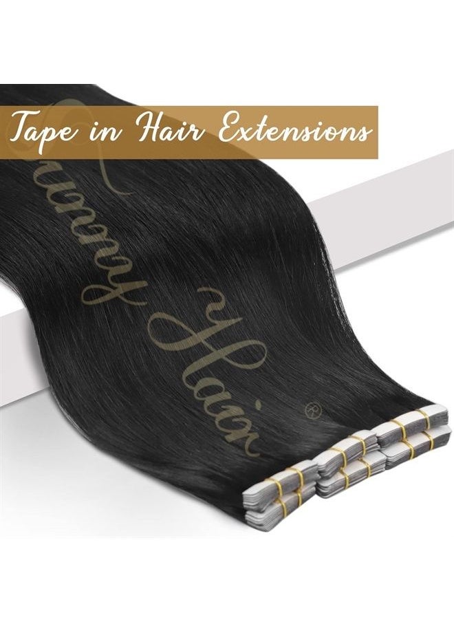 Sunny Hair 28inch Black Tape in Hair Extensions Sunny Fashion Hair Tape ins Extensions Natural Hair #1 Jet Black Real Human Hair Extensions Tape ins for Black Women 50g 20pcs  - Image 3