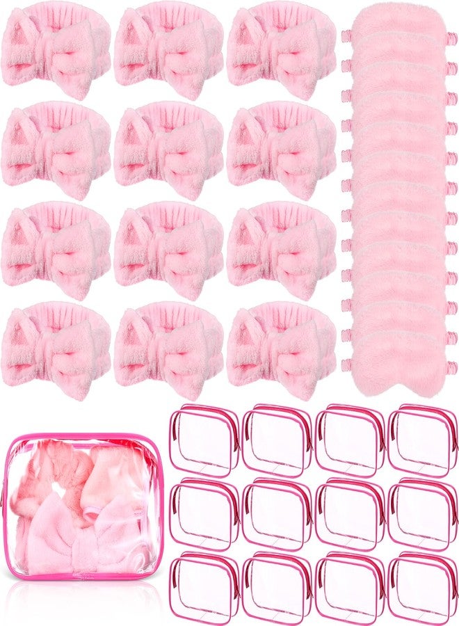 Hoteam 36 Pcs Sleepover Party Supplies 12 Spa Headband 12 Plush Sleep Eye Mask 12 Clear Cosmetic Bags Makeup Headband for Washing for Adult Spa Party Favor Graduation Beauty Gift(Pink) - Image 1