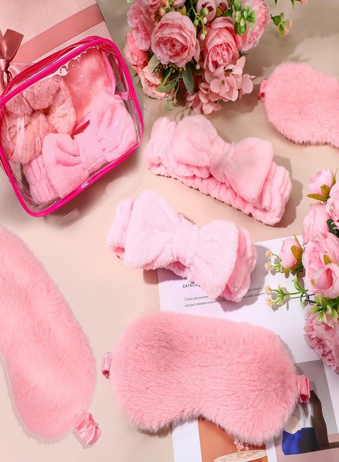 Hoteam 36 Pcs Sleepover Party Supplies 12 Spa Headband 12 Plush Sleep Eye Mask 12 Clear Cosmetic Bags Makeup Headband for Washing for Adult Spa Party Favor Graduation Beauty Gift(Pink) - Image 3