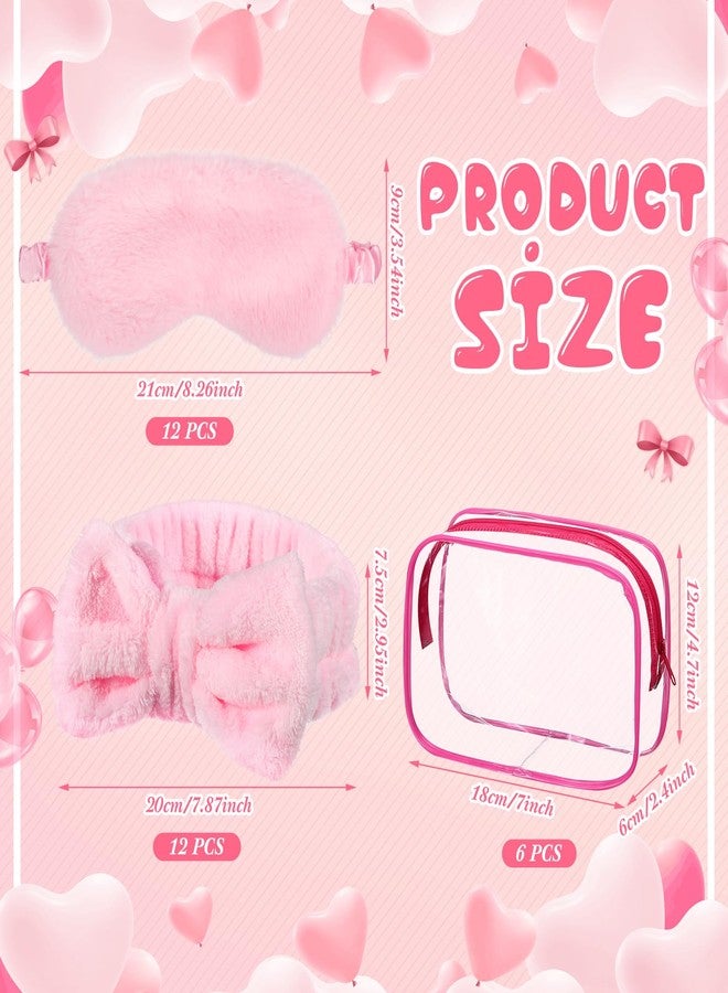 Hoteam 36 Pcs Sleepover Party Supplies 12 Spa Headband 12 Plush Sleep Eye Mask 12 Clear Cosmetic Bags Makeup Headband for Washing for Adult Spa Party Favor Graduation Beauty Gift(Pink) - Image 2