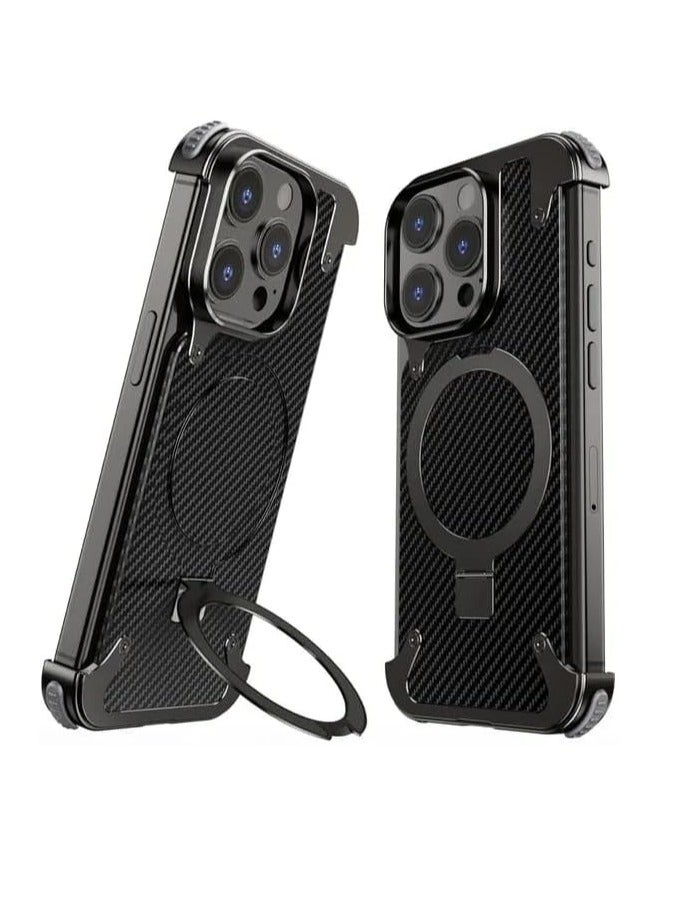 فوكس غطاء حماية معدني جديد بدون إطار لهاتف iPhone 15 Pro max مع Magsafe مع حامل حلقي وحامل غير مرئي - Image 1