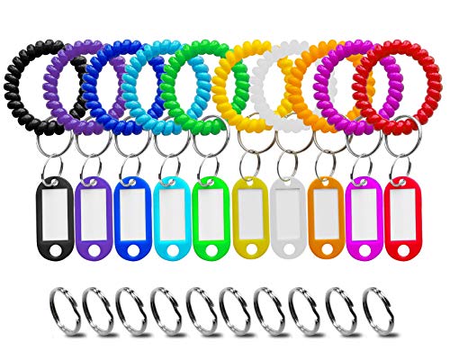 HoAoOo Wrist Keychain Key Tags- Spring Spiral Stretch Coil Wristband Key Ring Key Chain, for Gym, Pool, ID Badge,Keys(10 Set) - Image 1