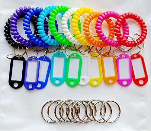 HoAoOo Wrist Keychain Key Tags- Spring Spiral Stretch Coil Wristband Key Ring Key Chain, for Gym, Pool, ID Badge,Keys(10 Set) - Image 5