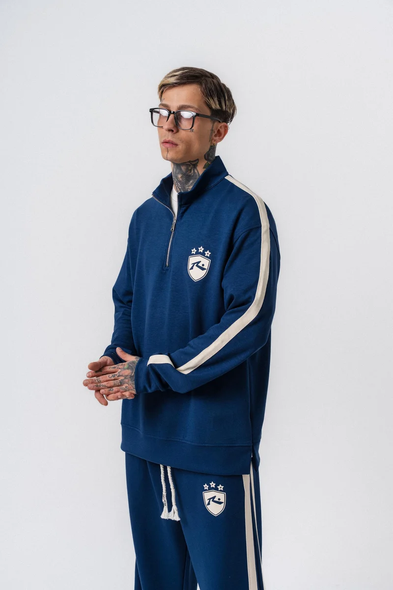 RESPIRE Men's Striped Modal Half-Zip Sweatshirt Navy Blue