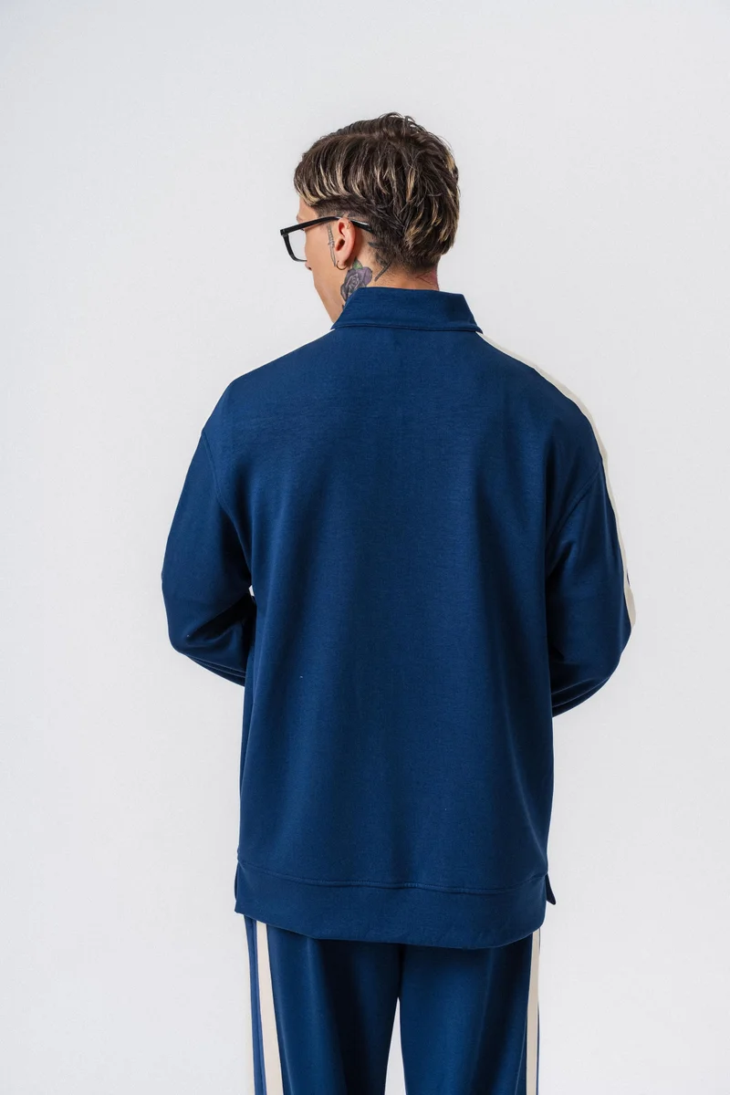 RESPIRE Men's Striped Modal Half-Zip Sweatshirt Navy Blue