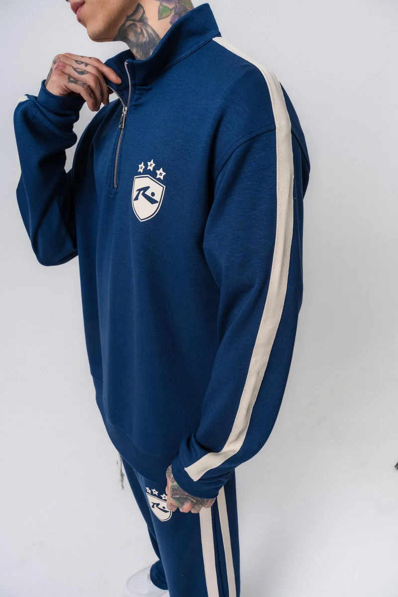 RESPIRE Men's Striped Modal Half-Zip Sweatshirt Navy Blue