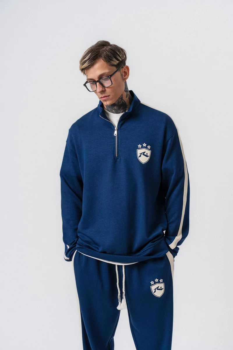 RESPIRE Men's Striped Modal Half-Zip Sweatshirt Navy Blue