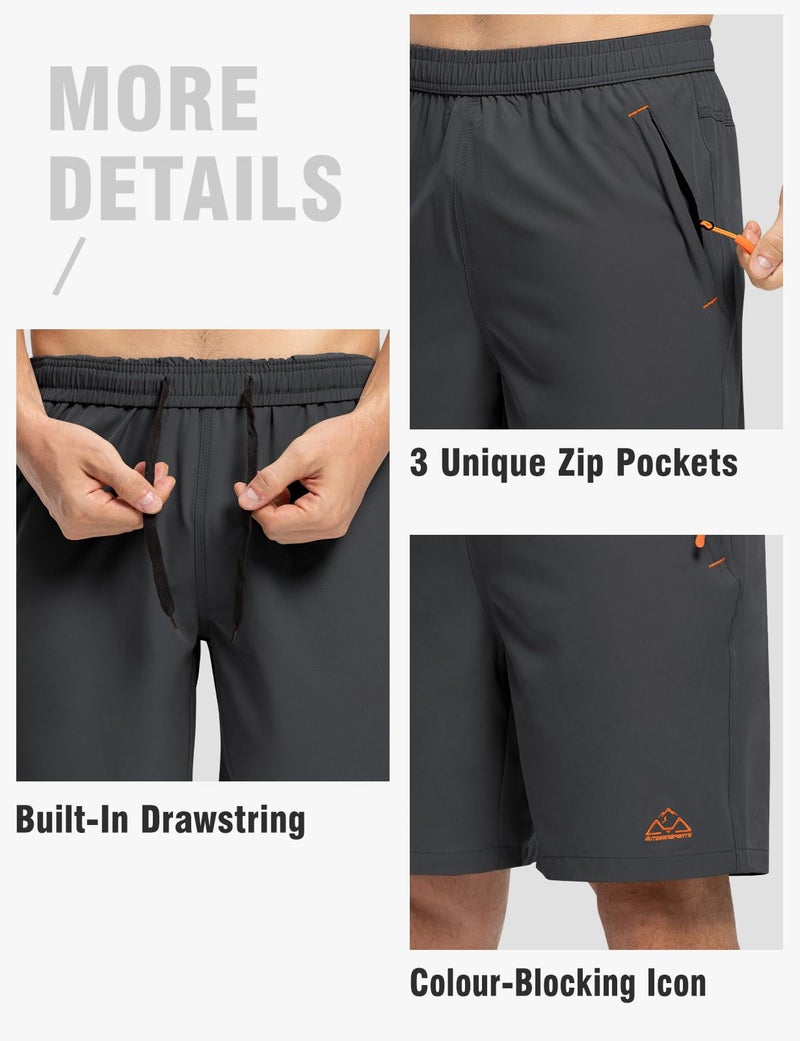 TBMPOY Men's 7" Hiking Running Shorts with Pockets Athletic Outdoor Sports Gym Workout Short Zipper Pockets Grey S - Image 4