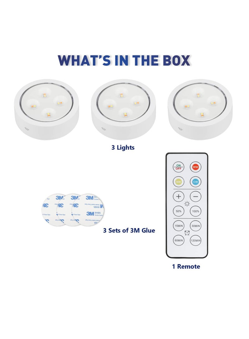 SYOSI Cabinet Lights 3 Pack with Remote Wireless LED Under Cabinet Lights Under Cabinet Lights for Kitchen Battery Powered Lights for Closet - Image 2