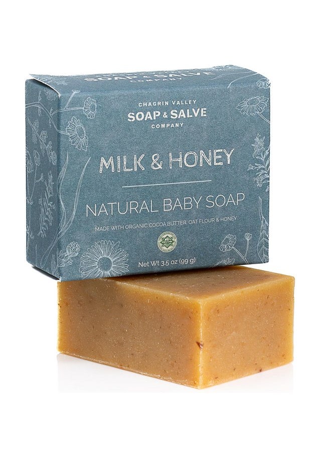 صابون ومرطب شاجرين فالي - صابون الأطفال من Chagrin Valley Soap & Salve - صابون الأطفال المصنوع من الشوفان والعسل وحليب الماعز - غير معطر ومرطب - للبشرة الجافة والحساسة للأطفال المصابين بالإكزيما - 3.5 أونصة - صابون شامبو وغسول للجسم عضوي - Image 1