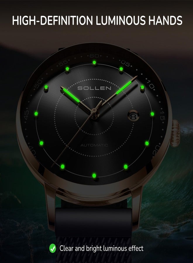 SOLLEN Men's Minimalist Automatic Watch, Imported Mechanical Movement - 3ATM Waterproof - Luminous Hands and Stainless Steel Case, Luxury Self-Winding Men's Wrist Watches with Calendar, Gifts for Men - Image 5