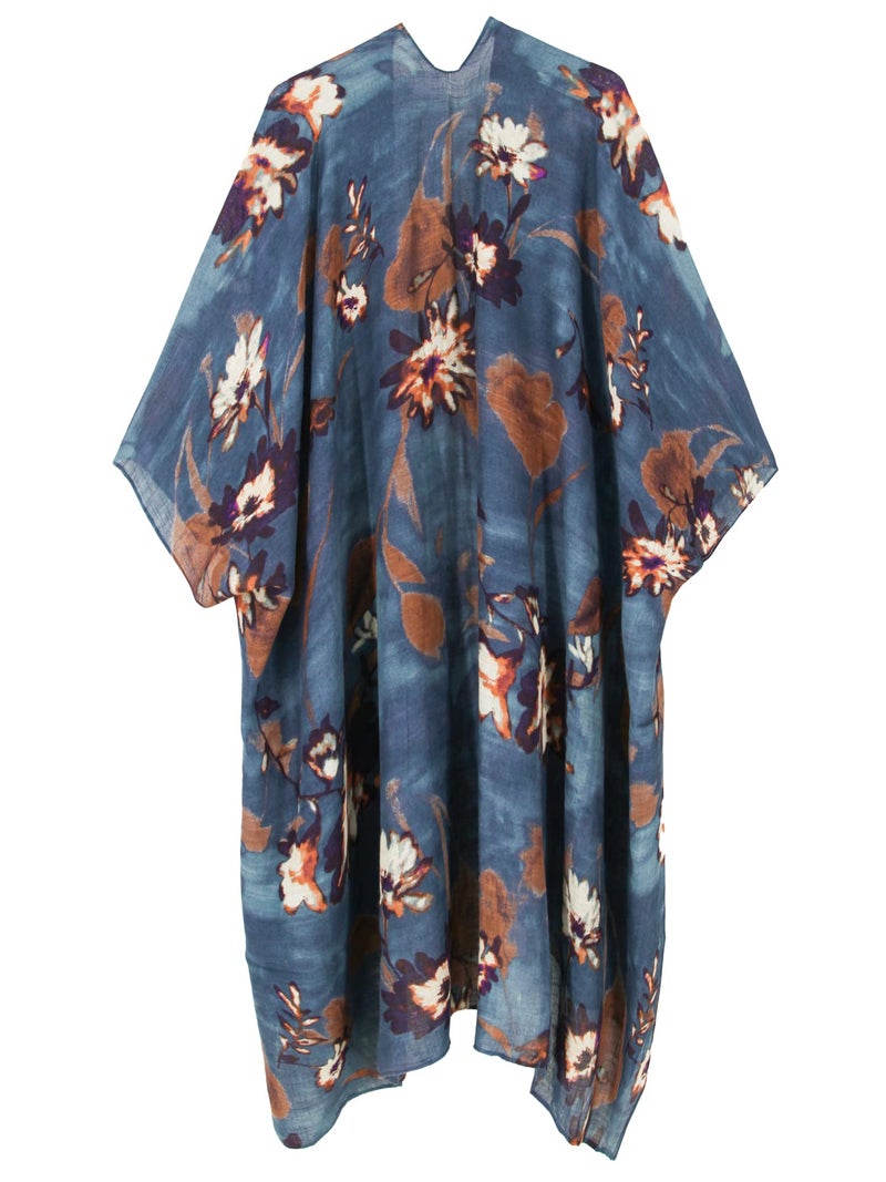 Moss Rose Women's Beach Cover up Swimsuit Kimono Cardigan with Bohemian Floral Print Blue - Image 5