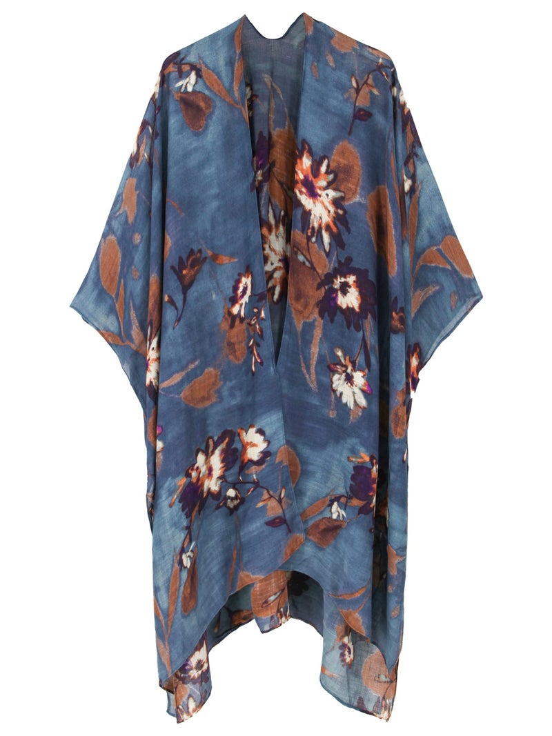 Moss Rose Women's Beach Cover up Swimsuit Kimono Cardigan with Bohemian Floral Print Blue - Image 4