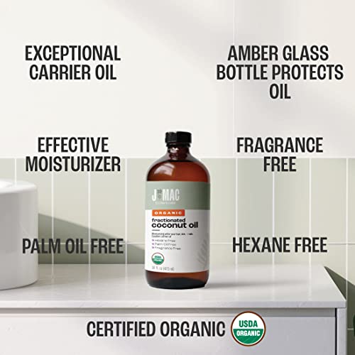 J MAC BOTANICALS Organic Fractionated Coconut Oil (16 Ounce Glass Bottle) Organic Carrier Oil and for DIluting Essential Oils, Moisturizer, Hair Care - Image 4