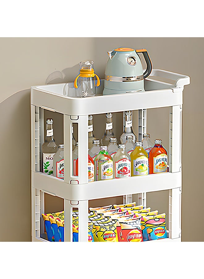 Noon East 4 Layers Plastic Storage Organizer with Wheels, 1 Door+1 Low Shelf+1 High Shelf for Dresser Closet Bedroom, 50 x 31 x 91 cm, White - Image 3