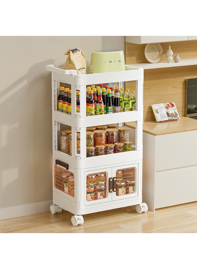 Noon East 4 Layers Plastic Storage Organizer with Wheels, 1 Door+1 Low Shelf+1 High Shelf for Dresser Closet Bedroom, 50 x 31 x 91 cm, White - Image 1