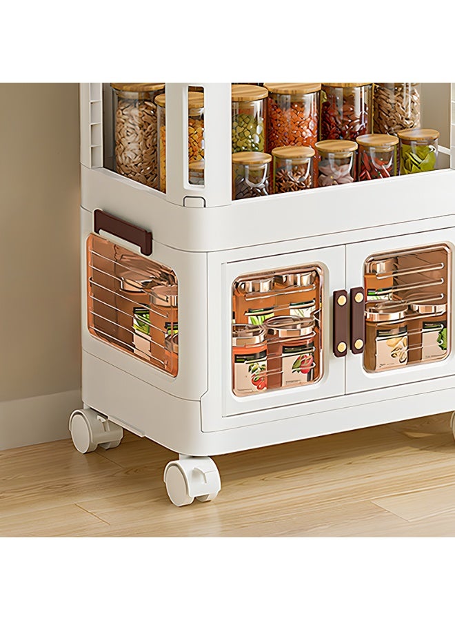 Noon East 4 Layers Plastic Storage Organizer with Wheels, 1 Door+1 Low Shelf+1 High Shelf for Dresser Closet Bedroom, 50 x 31 x 91 cm, White - Image 4