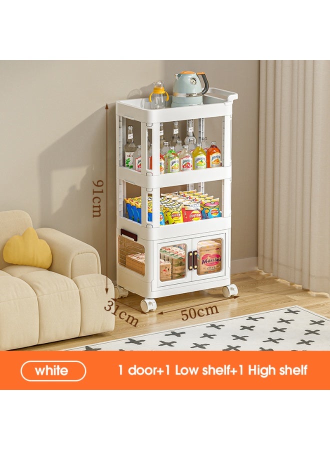Noon East 4 Layers Plastic Storage Organizer with Wheels, 1 Door+1 Low Shelf+1 High Shelf for Dresser Closet Bedroom, 50 x 31 x 91 cm, White - Image 2