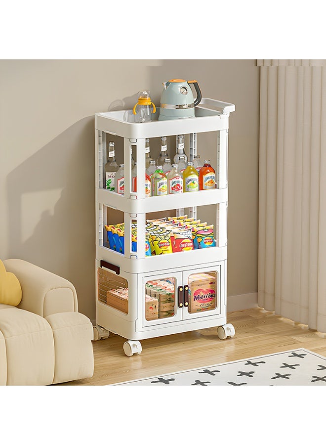 Noon East 4 Layers Plastic Storage Organizer with Wheels, 1 Door+1 Low Shelf+1 High Shelf for Dresser Closet Bedroom, 50 x 31 x 91 cm, White - Image 5