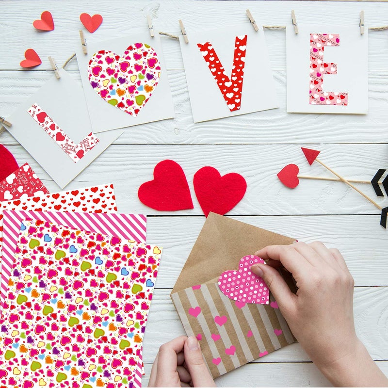 FEPITO 60 Sheets Valentine Pattern Paper Set, 14 x 21cm Decorative Paper for Card Making Scrapbook Decoration Valentine's Day Supplies,10 Designs - Image 3