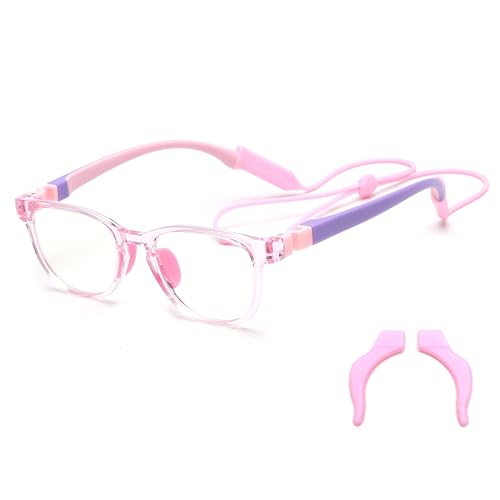 JM Kids Blue Light Glasses, Computer Gaming Grasses for Girls Boys Age 3-10, Anti Blue Ray TR90 Eyeglasses Pink Square Style - Image 1
